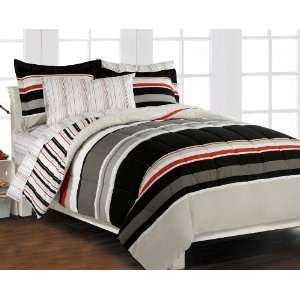  Nautical Stripe Gray Comforter Set with 180 TC Sheet Set 