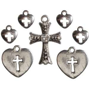  Cross Culture Metal Charms Silver Cross/Heart 7/Pkg: Arts 