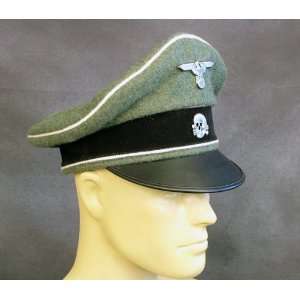 German Waffen SS Crusher Cap: Field Grey Wool w/ Metal Badges  Size 7 