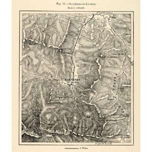 1882 Relief Line block Map Bagneres de Luchon Bagneres 