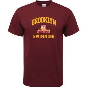  Brooklyn College Bulldogs Maroon Swimming Arch T Shirt 