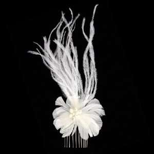  Bettes Feather & Pearl Hair Comb: Jewelry