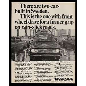  1972 Saab 99E Rain Slicked Roads Print Ad (12530)