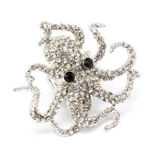  Sea Creature Octopus Bling Crystals Cocktail Ring 