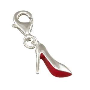  Red Sole High Heeled Shoe Silver Clip On Charm Jewelry