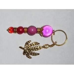  Handcrafted Bead Key Fob   Pink/Gold/Leaf 