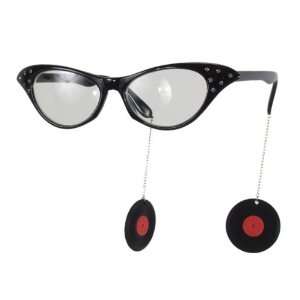  Black 50s Style Record Costume Glasses: Toys & Games