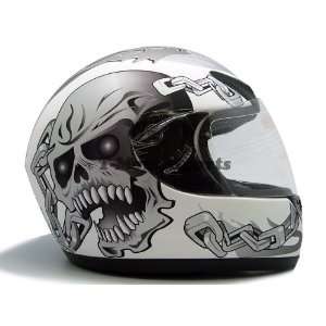  Tms Matte White Skull Chain Full Face Motorcycle Helmet 