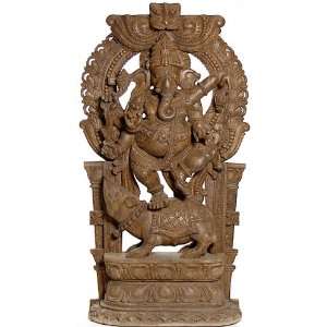   Dancing on His Rat   South Indian Temple Wood Carving: Home & Kitchen