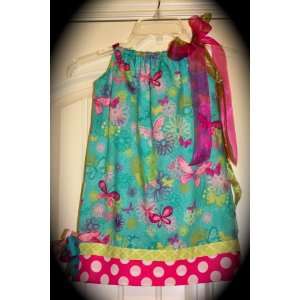 Hand Made 100% Cotton Pillowcase Dress Size 3 with Matching Hair Bow