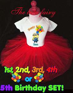 Despicable Me Birthday Shirt & Red Tutu Set 2nd 3rd 4th 5th name age 