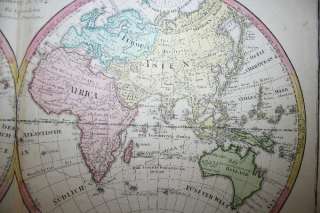 WORLD MAP 2 HEMISPHERES copper engraving HOMANN 1784  