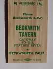 1950s Matchbook Beckwith Tavern Gateway to the Feather 