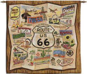 ROUTE 66 VINTAGE OLD WESTERN MAP WALL HANGING TAPESTRY  