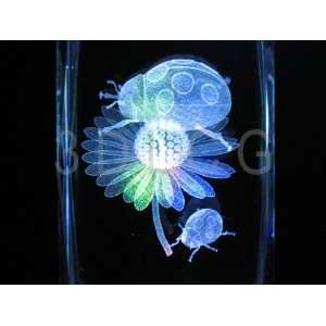  Lady Bug with Flowers 3D Laser Etched Crystal A3 