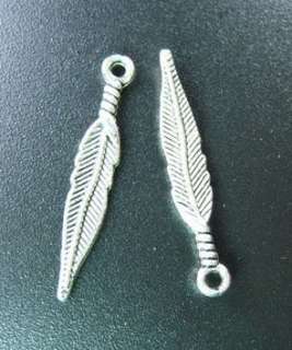 40pcs Tibetan Silver Screw Feather Charms 29x5mm T56  