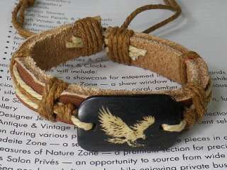 Eagle Leather brown hemp ox bone Bracelet Wristband  
