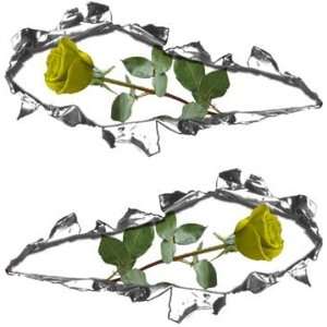    Ripped / Torn Metal Look Decals With Yellow Rose: Automotive