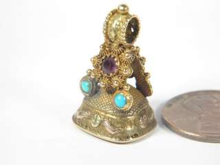 ANTIQUE 15K GOLD TURQUOISE AMETHYST SEAL FOB c1830  