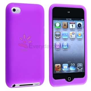 Purple Silicone Gel Skin Soft Case Cover+Privacy Film for iPod Touch 