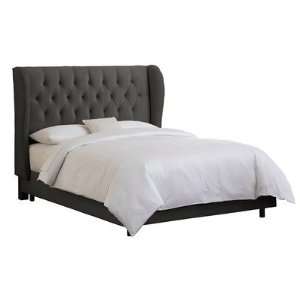  Tufted Wingback Bed in Velvet Black Size Queen Furniture 