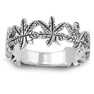 Rhodium Plated Sterling Silver Wedding & Engagement Ring Leaf Ring 7MM 