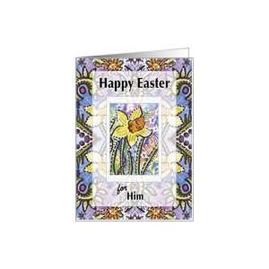  For Him Daffodil Floral Pattern Happy Easter Card Health 