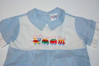 Baby Boys ALEXIS Train Blue Gingham One Piece 6 9 Months 9M Easter 