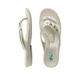   Pearl Silver Flowers Thongs Flop Flops   Size Medium: Everything Else