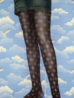 New Argyle Red Black Opaque Tights Pantyhose f218  