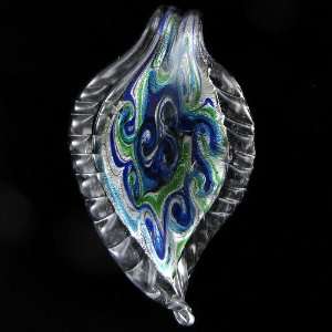  77mm Murano lampwork glass leaf pendant bead 40479