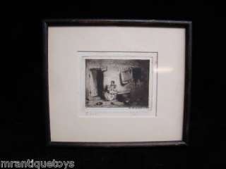 ANTIQUE ENGRAVING ETCHING ART PARIS SIGNED JACQUE 1843  