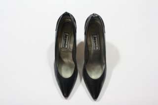 Vtg 80s Black Leather Bow Heel Jasmin Pump Shoe 8.5 Exc  