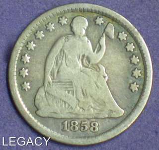 1858 P SEATED LIBERTY HALF DIME 90% SILVER (GR  