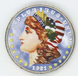 1921 Morgan Silver Dollar Coin Hand Painted Beautiful!!  