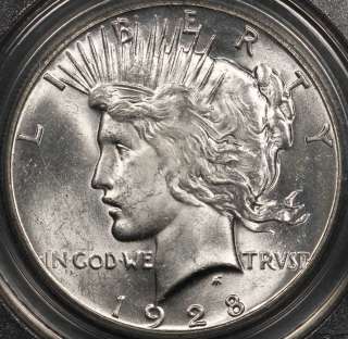 1928 P Peace Silver Dollar PCGS MS 62 CAC Bright  