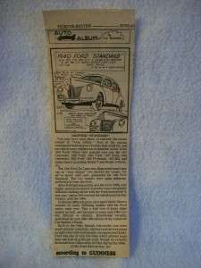 1940 Ford Standard Auto Album Newspaper Article  