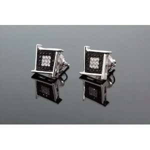 925 Sterling Silver White Square Spikes White & Black Onyx Crystal 