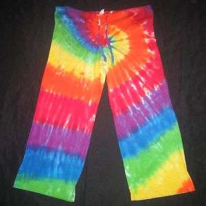 Tie Dye Capri Yoga Lounge Pants Rainbow Spiral Medium Tye Dyed Hippie 