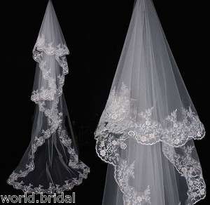 1T White/Ivory Chiffon Scarf/Shawl Bridal Wedding Embroider/Beads Veil 