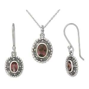   Marcasite and Amethyst Glass Earrings and Pendant Set, 18 Jewelry