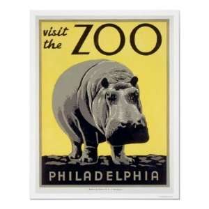  Philadelphia PA Zoo Hippo 1936 WPA Poster