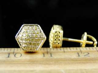  MENS HEXAGON SHAPE YELLOW FINISH CANARY DIAMOND 10 MM STUDS EARRINGS
