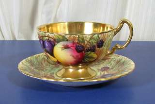 Aynsley Tea Cup & Saucer Signed N.Brunt Gold & Fruit Orchard Set Gilt 
