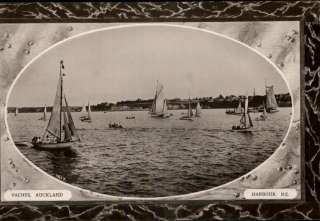 AUCKLAND HARBOUR NEW ZEALAND Yachts Old Real Photo Postcard  