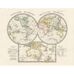   Stieler 1853 Antique Map of the World in Hemispheres: Office Products