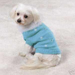 AIR BLUE Bijou Dog Coat Sweater w/ Feather Collar XLARG:  