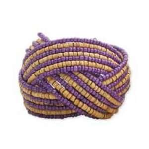   ZAD Purple Seed Bead Braided Cuff Bracelet with Wood Beads Jewelry