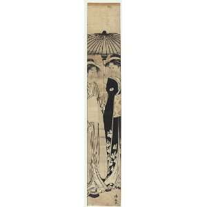 Kiyonaga Japanese Woodblock Print; Beauties under an Umbrella Pilla