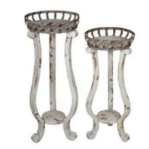   Piece Iron and Wood Plant Stands   Shabby White: Patio, Lawn & Garden